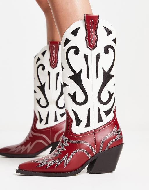ASOS DESIGN Cupid Stivali al ginocchio stile western neri e rosso misto con dettagli a contrasto