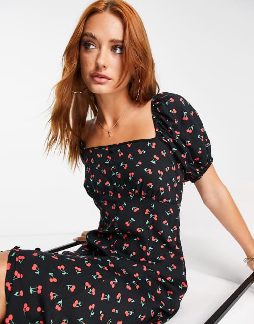 Cherry print midi dress sale