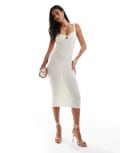 [ASOS DESIGN] ASOS DESIGN cupped detail midi dress with piped details in scatter sequin crochet-White 18 Cream