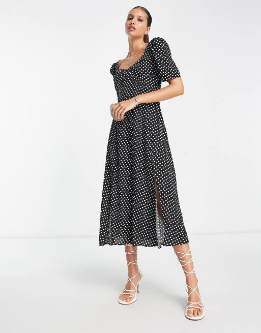 ASOS DESIGN cupped midi dress with slits in spot print