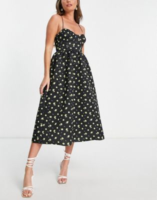 ASOS DESIGN  cupped midi prom dress in blue ditsy floral print | ASOS