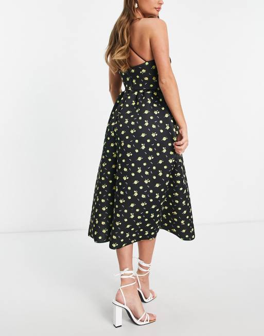 ASOS DESIGN cupped midi prom dress in blue ditsy floral print