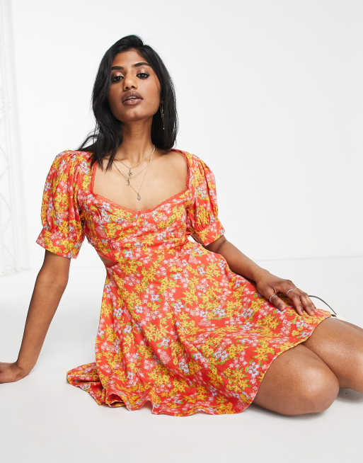 Asos red floral clearance dress