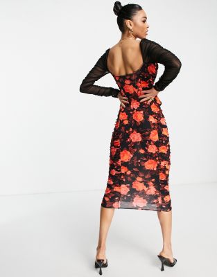 【Phase Eight】日本未入荷！ Roshni Mesh Floral Midi Dress PHASE EIGHT Roshni Floral Ruched Midi Dress in Multi | endource