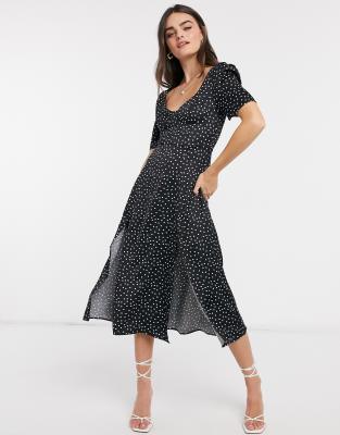 satin spots long dress