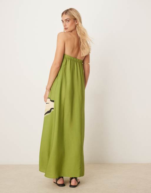 ASOS DESIGN cupro bandeau maxi dress in abstract green print | ASOS
