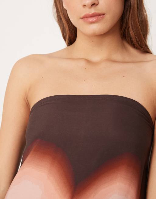 ASOS DESIGN cupro bandeau maxi dress in burgundy blown out floral print