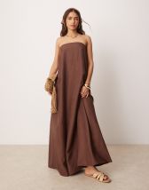 ASOS DESIGN Curve tuck detail halter maxi dress in chocolate