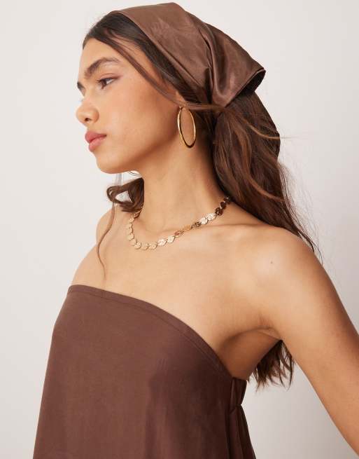 ASOS DESIGN cupro bandeau maxi dress in chocolate