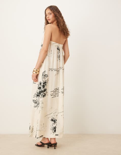 ASOS DESIGN cupro bandeau maxi dress in conversational mono print - view 1