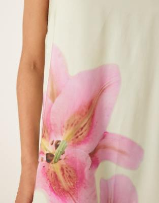 ASOS DESIGN cupro bandeau maxi dress in green and pink tropical floral print