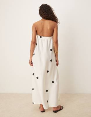 ASOS DESIGN cupro bandeau maxi dress in mono dot print