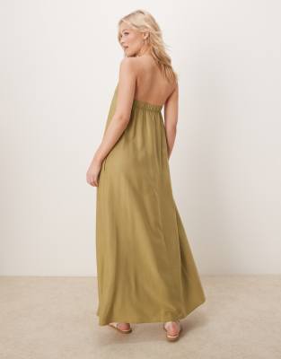 ASOS DESIGN cupro bandeau maxi dress in olive