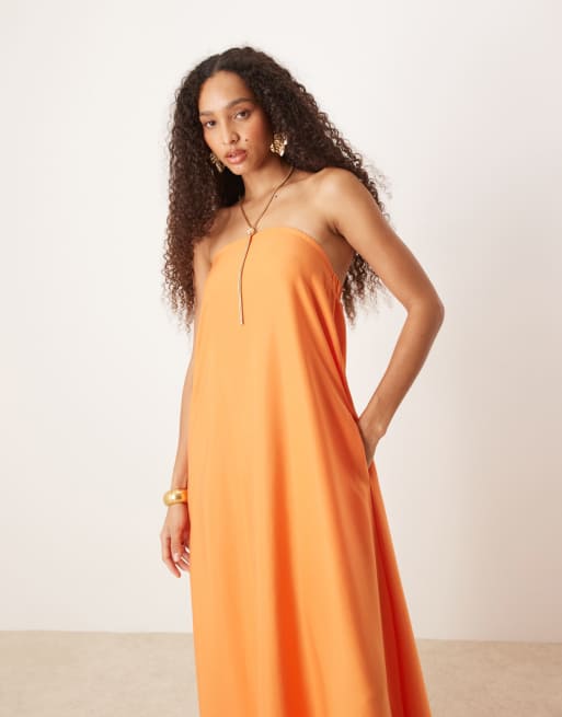 ASOS DESIGN cupro bandeau maxi dress in papaya