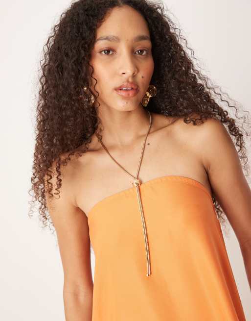 ASOS DESIGN cupro bandeau maxi dress in papaya, 3 of 4