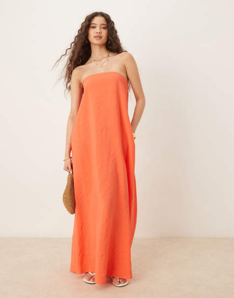 ASOS DESIGN cupro bandeau maxi dress in red - view 2