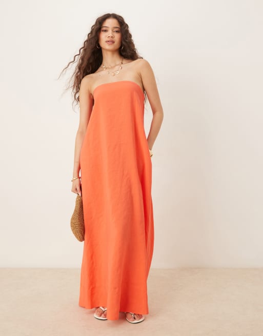 ASOS DESIGN cupro bandeau maxi dress in red