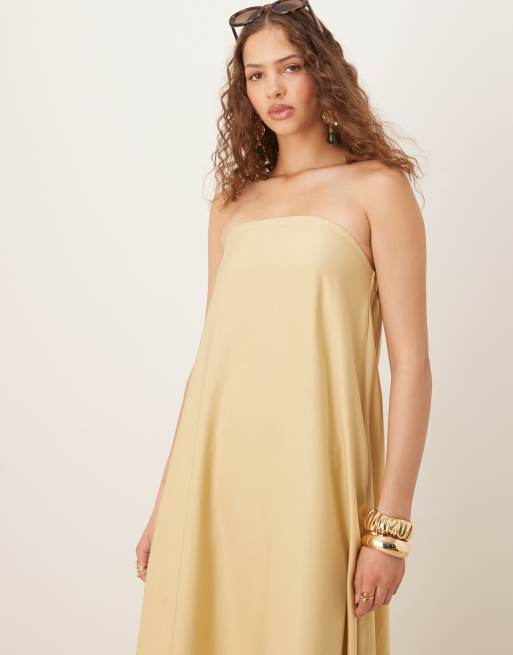 ASOS DESIGN cupro bandeau maxi dress in stone