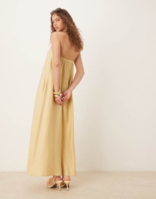 ASOS DESIGN cupro bandeau maxi dress in stone