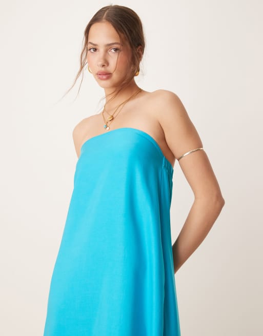 ASOS DESIGN cupro bandeau maxi dress in turquoise