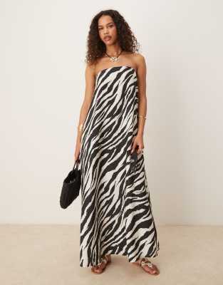 ASOS DESIGN cupro bandeau maxi dress in zebra print-Multi