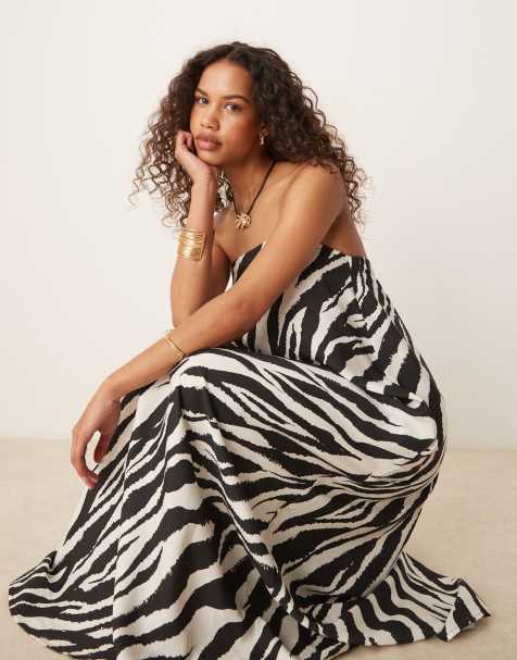 ASOS DESIGN cupro bandeau maxi dress in zebra print - view 1