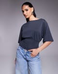 [ASOS DESIGN] ASOS DESIGN cupro cape top with tie back detail in charcoal-Grey L CHARCOAL