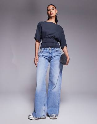 Asos Design Cupro Cape Top With Tie Back Detail In Gray