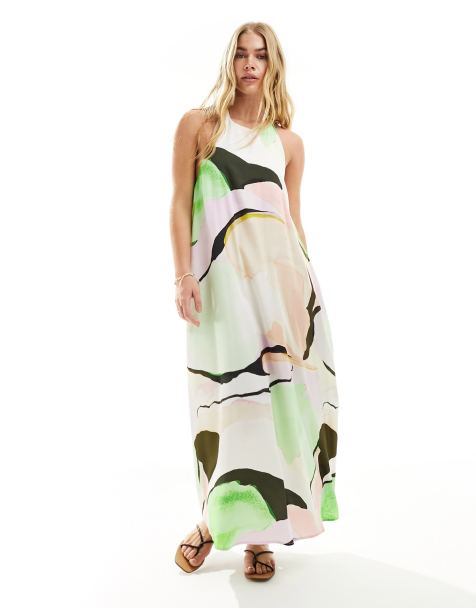 ASOS DESIGN cupro clean halter maxi sundress in  bright abstract print - view 1