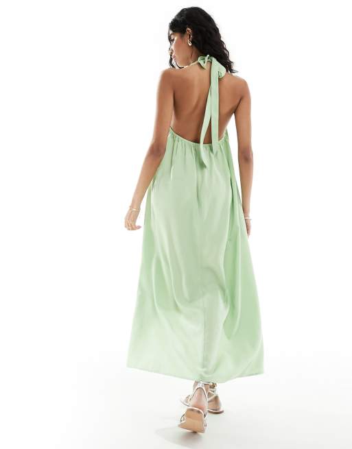 ASOS DESIGN cupro clean halter maxi sundress in lime green ASOS