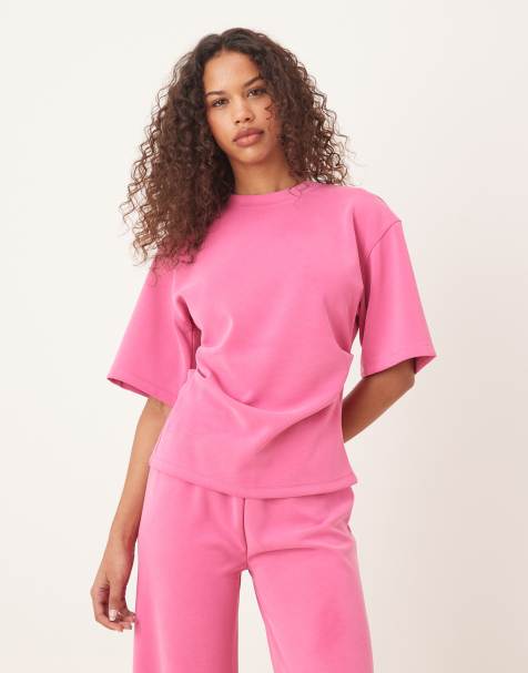 ASOS DESIGN cupro corset waist t-shirt in pink