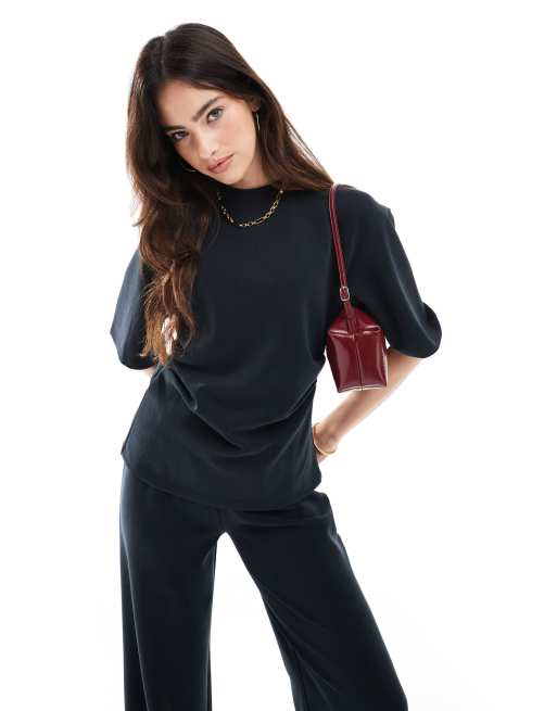 ASOS DESIGN cupro corset waist tee in black (part of a set)
