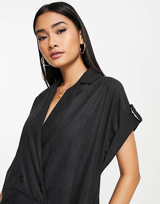 Womens Clothing Jumpsuits and rompers Full-length jumpsuits and rompers ASOS Cupro Double Breasted Jumpsuit in Black 