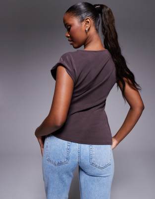 Asos Design Cupro Drape Detail Short Sleeve T-shirt In Brown