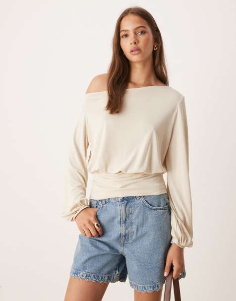 ASOS DESIGN cupro off shoulder long sleeve top - view 1