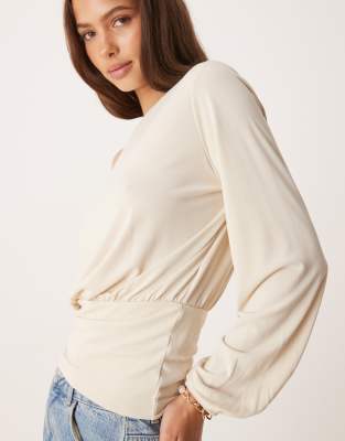 Asos Design Cupro Off-shoulder Long Sleeve Top-no Color In Neutral