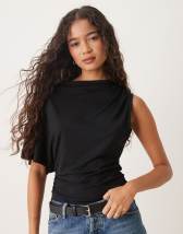 ASOS DESIGN modal one shoulder draped top in slate gray