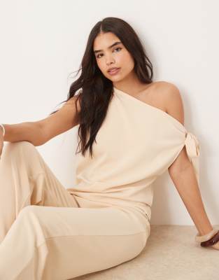Asos Design Cupro One Shoulder Tie Detail Top In White