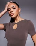 [ASOS DESIGN] ASOS DESIGN cupro t-shirt with keyhole detail in chocolate (part of a set)-Brown M Chocolate