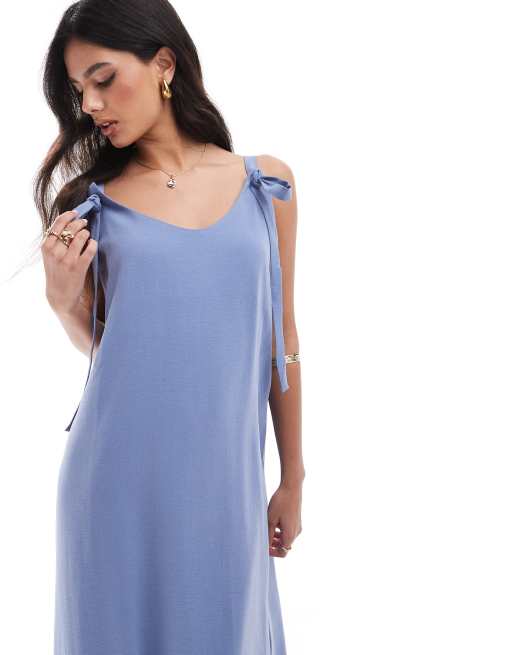 ASOS DESIGN cupro tie detail strappy cami midi dress in icy blue ASOS