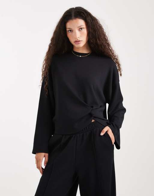 ASOS DESIGN cupro twist front sweatshirt in black