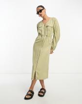 & Other Stories short sleeve midi shirt dress beige | ASOS