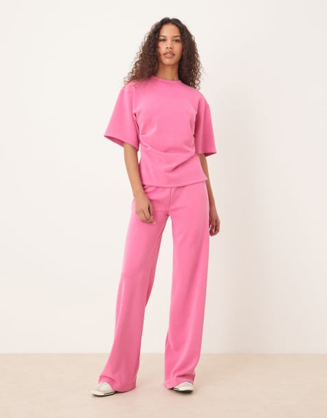 ASOS DESIGN cupro wide leg trouser co-ord in pink