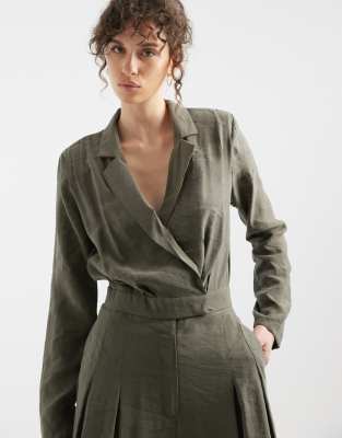 Asos Design Cupro Wrap Jumpsuit In Green