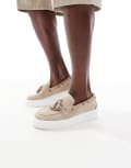 [ASOS DESIGN] ASOS DESIGN cupsole loafers in stone suede with tassel-Neutral 43 Stone