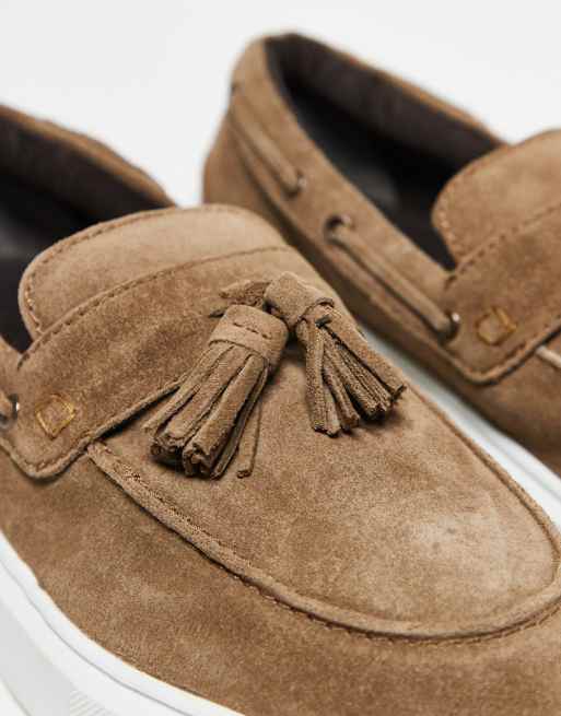 ASOS DESIGN cupsole loafers in taupe suede with tassel