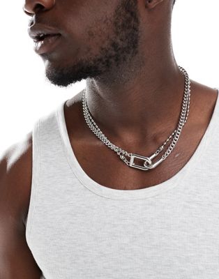 Asos Design Curb And Ball Chain Necklace In Silver Tone In Metallic