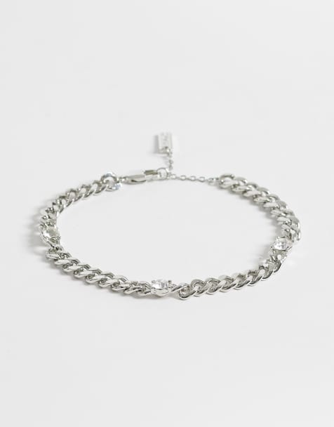 ASOS DESIGN curb chain bracelet with stationed crystal stones in silver tone - view 1