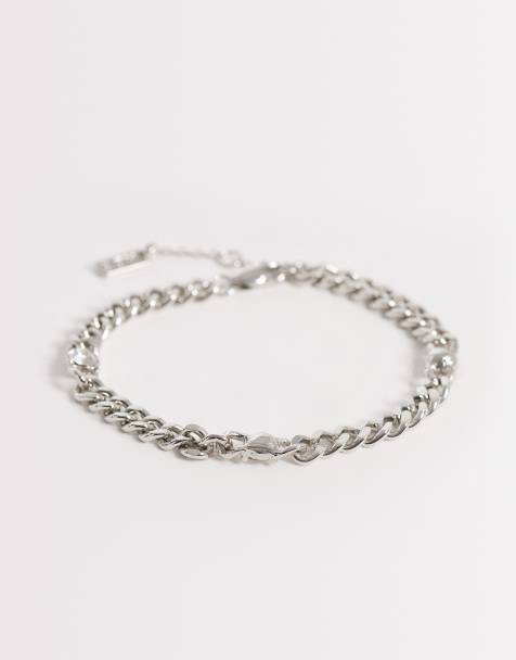 ASOS DESIGN curb chain bracelet with stationed crystal stones in silver - view 1