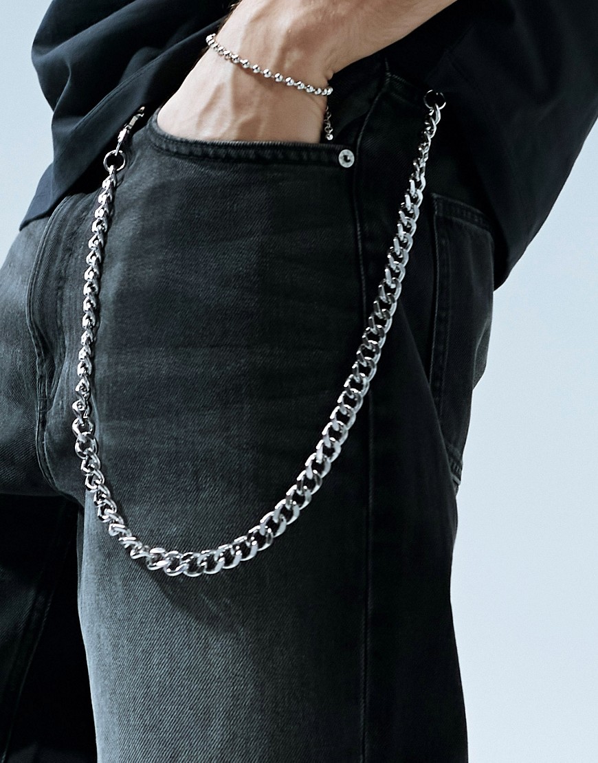 Asos Design Curb Jeans Chain In Silver Tone